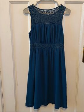 HD in Paris Lace Yoke Dress in Teal Blue